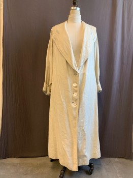 Womens, Coat 1890s-1910s, MTO, Cream, Linen, Solid, H37, B36, Sailor Collar, Notched Lapel, 4 Large Ivory Buttons Down Front, Folded Cuffs with 3 White Buttons, 2 Gray Button Holes on Each Lapel, Braided Appliques on Back of Collar, *Stain on Back Collar*