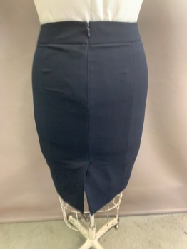 CALVIN KLEIN, Black, Polyester, Rayon, Wide Waistband, [Pencil Skirt, Zip Side, Slit At Center Back Hem