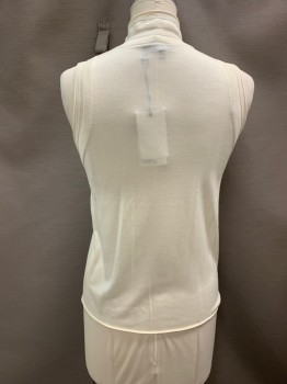 THEORY, Cream, Wool, Silk, Solid, Mock Neck, Slvls, Stripes At Neck And Armscyes