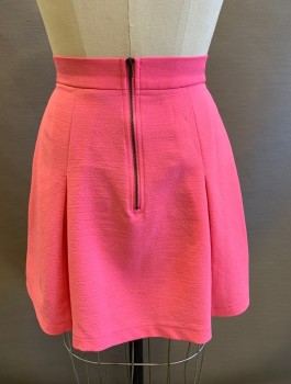 MANTEAU, Bubble Gum Pink, Polyester, Spandex, Solid, Crepe, Box Pleats, 1.5" Wide Self Waistband, Exposed Zipper In Back