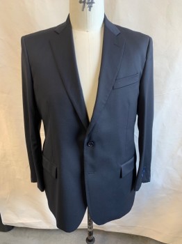BROOKS BROTHERS, Black, Wool, Solid, Single Breasted, 2 Buttons, 3 Pockets, Notched Lapel, Single Vent