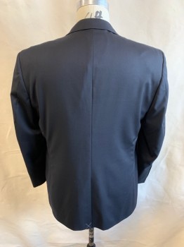 BROOKS BROTHERS, Black, Wool, Solid, Single Breasted, 2 Buttons, 3 Pockets, Notched Lapel, Single Vent