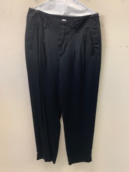 GAP, Black, Rayon, Solid, Satin, Pleated, High Waisted, 4 Pockets, Zip Front