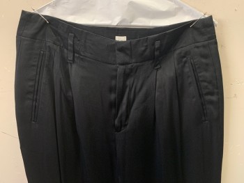 GAP, Black, Rayon, Solid, Satin, Pleated, High Waisted, 4 Pockets, Zip Front