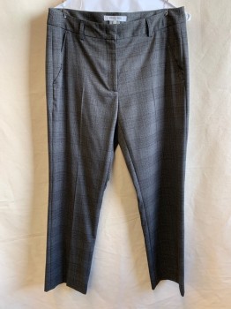 GERARD DAREL, Gray, Charcoal Gray, Polyester, Plaid, F.F, Zip Front, 4 Pckts with 2 Front Sewn Shut, Belt Loops,