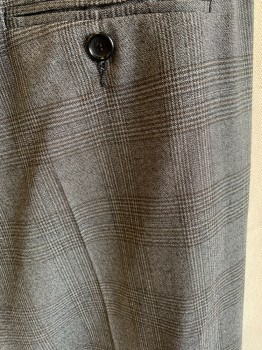 GERARD DAREL, Gray, Charcoal Gray, Polyester, Plaid, F.F, Zip Front, 4 Pckts with 2 Front Sewn Shut, Belt Loops,