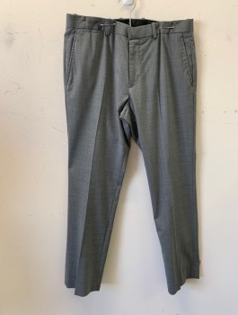 THEORY, Gray, Wool, Solid, Flat Front, Slim Leg, Zip Fly, 5 Pockets (Including 1 Watch Pocket), Belt Loops