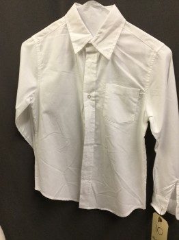 Childrens, Shirt, FRENCH TOAST, White, Cotton, Polyester, Solid, 10, Button Front, Button Down Collar, Long Sleeves, Pique, 1 Pocket,
