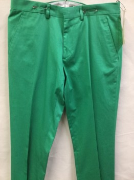 H&M, Kelly Green, Cotton, Solid, Flat Front, Zip Front, 4 Pockets + Watch Pocket,
