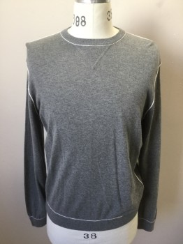 ZEGNA, Lt Gray, Cashmere, Solid, with White Exterior Seams, L/S, Ribbed Knit CN/Cuff/Waistband