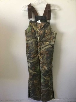 Childrens, Overalls, LIBERTY, Brown, Dk Brown, Black, Cotton, Hunting Camouflage, Ch 30, 18, Zip Front, Bib Overall, Brown Elastic Adjustable Straps, Zip Up Side Vents From Hem