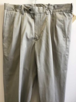 NORDSTROM, Khaki Brown, Cotton, Solid, Double Pleats, Button Tab Waistband, Zip Front, 4 Pockets, Cuffs