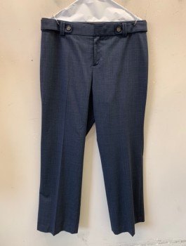 BANANA REPUBLIC, Navy Blue, Wool, Solid, Mid Rise, Wide Leg, 1.5" Wide Waistband with Self Tabs with Buttons at Sides, Zip Fly, 2 Back Pockets