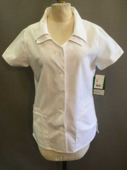 WS GEAR, White, Poly/Cotton, Solid, Short Sleeve, Button Front, 3 Pockets, Double Collar Attached