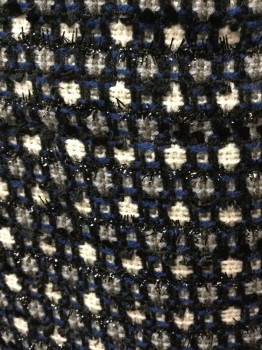 BANANA REPUBLIC, Black, White, Gray, Blue, Wool, Synthetic, Check , Tweed, Novelty Check Tweed Pattern with Black Eyelash , Zipper Center Back at Waist