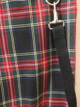 LIP SERVICE , Green, Black, Red, Royal Blue, Yellow, Wool, Plaid, Zip Fly, Zip Pockets, Attached Suspenders