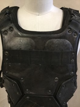 Unisex, Sci-Fi/Fantasy Vest, MTO, Black, Synthetic, Nylon, O/S, Faux Metal Breast And Back Plates, 3 Adjustable Side Straps, Adjustable Should Buckles,  Metal Grommets (*missing Buckle in the Back)
