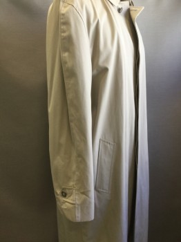 LONDON FOG, Khaki Brown, Poly/Cotton, Solid, Collar Attached, Raglan Sleeve, Single Breasted, 2 Pockets,