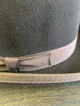Mens, Bowler/Derby , GOLDEN GATE HAT CO., Dk Brown, Wool, Solid, 7 3/8, Felt, Grosgrain Band, Curved Brim, Early 20th Century Reproduction