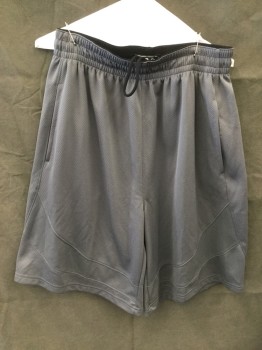 CSG, Gray, Polyester, Solid, Athletic Shorts, Elastic Smocked Drawstring Waistband, 2 Pockets, Curved Panel Detail Near Hem
