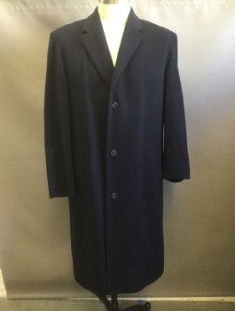 HUGO BOSS, Navy Blue, Wool, Cashmere, Solid, Dark Navy, Single Breasted, Notched Lapel, 3 Buttons, 2 Welt Pockets, Black Lining