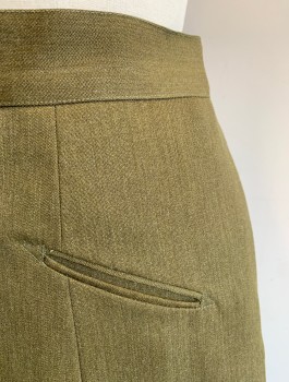 N/L, Olive Green, Wool, Solid, WWII WAC Uniform Skirt, Knee Length, Straight Fit, 1.5" Wide Self Waistband, 2 Slanted Welt Pockets at Front, Made To Order Reproduction, Doubles, 1940s