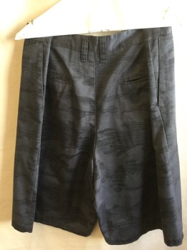 SUB CULTURE, Gray, Black, Cotton, Abstract , Camouflage, Gray with Black Horizontal Abstract Camouflage, 1.5" Waistband with Belt Hoops, Flat Front, Zip Front, 4 Pockets