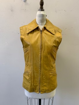 Womens, Vest, Neto, Dijon Yellow, Acetate, Solid, H.34, B.34, Collar Attached, Zip Front, 4 Pockets on Front, Lined Inside