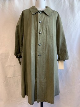 Mens, Coat, NL, Olive Green, Cotton, Solid, CH 50, Button Front, Collar Attached, Epaulets, Self Tie Belt,