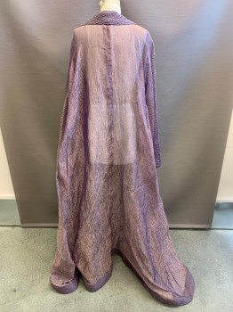 Unisex, Historical Fiction Robe , MTO, Lavender Purple, Synthetic, OS, Metallic, Sheer, Crinkled, Solid Wide Trim, Open Front, L/S, Floor Length Hem