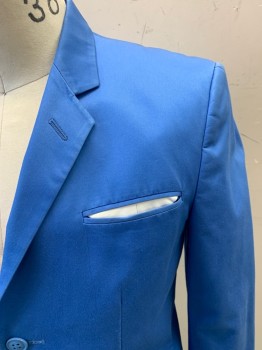 MARC BY M JACOBS, Sky Blue, Cotton, Solid, Single Breasted, 2 Buttons,  Notched Lapel, 3 Pockets, Center Back Vent, Small Pop-out Pocket Square