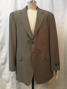 STAFFORD, Taupe, Polyester, Wool, Solid, Taupe, Notched Lapel, Collar Attached, 2 Buttons,  3 Pockets,