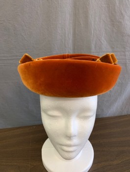 Womens, Hat, N/L, Rust Orange, Cotton, Solid, Velvet, Halo Shaped with Open Crown, 2 Self Bows at Sides of Head, in Good Condition