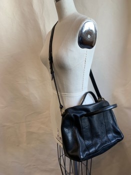 Womens, Purse, MADEWELL, Black, Leather, Solid, 11x9, Zip Top, 2 Handles and One Shoulder Strap, Brass Hardware
