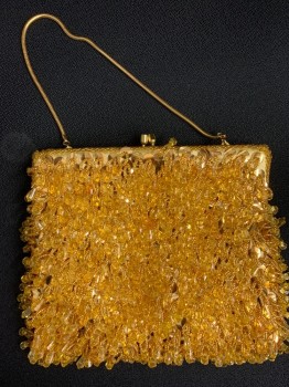 Womens, Purse, N/L, Gold, Beaded, Sequins, Solid, Abstract , Heavy Raindrops, Hinge Open, Clasp Close