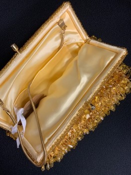 Womens, Purse, N/L, Gold, Beaded, Sequins, Solid, Abstract , Heavy Raindrops, Hinge Open, Clasp Close