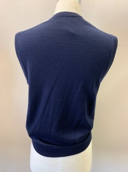 Mens, Sweater Vest, BROOKS BROTHERS, Navy Blue, Wool, Solid, S, Pull On, V-neck,