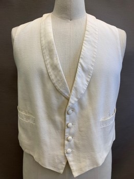 NO LABEL, Cream, Silk, Solid, Shawl Collar, 4 Button Front, Slit Pockets, Back Waist Strap Belt, Aged & Stained