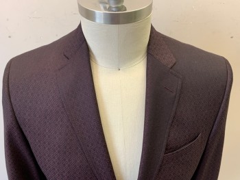 TED BAKER, Aubergine Purple, Black, Wool, Novelty Pattern, 2 Color Weave, Single Breasted, Notched Lapel, 2 Buttons,  2 Welt Pocket,