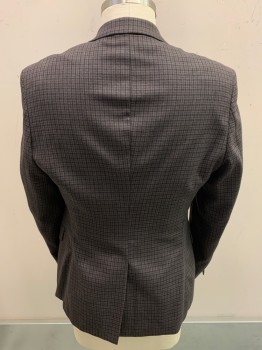 LAUREN , Brown, Black, Blue, Wool, Check , Single Breasted, 2 Buttons,  Notched Lapel, 3 Pockets, Center Back Vent, Alteration - Sleeves Let Out As Much As Possible Triple Pleat, Try to Make It 42L