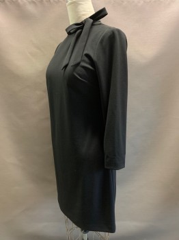 CALVIN KLEIN, Black, Polyester, Spandex, Solid, L/S, High Neck With Side Bow, Straight Fit, Back Zipper,