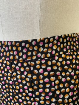 ANN TAYLOR, Black, Pink, Mustard Yellow, Gray, Polyester, Abstract , Circles, Chiffon, Pleated, Invisible Zipper in Back
