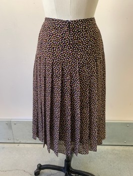 ANN TAYLOR, Black, Pink, Mustard Yellow, Gray, Polyester, Abstract , Circles, Chiffon, Pleated, Invisible Zipper in Back