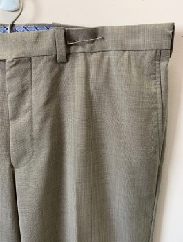 PROSSIMO, Tan Brown, Olive Green, Wool, 2 Color Weave, Zip Front, Button Closure, F.F, 4 Pockets, Creased