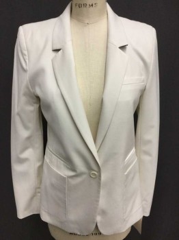 ELIZABETH AND JAMES, Ivory White, Polyester, Spandex, Solid, 1 Button, Single Breasted, Notched Lapel,