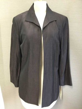 ANN TALOR, Dk Brown, Black, Rayon, Polyester, Solid, Dark Chocolate Brown /black Woven, Collar Attached, Open Front, Long Sleeves, 2 Slash Pockets On The Side, Light Gold Lining