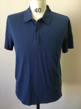 ATM, Dk Blue, Cotton, Solid, Short Sleeve,  Collar Attached, 2 Buttons