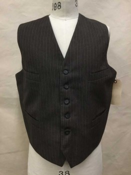 Mens, Vest 1890s-1910s, Brown, Ivory White, Wool, Stripes - Pin, Ch 42, Button Front, 4 Pockets,