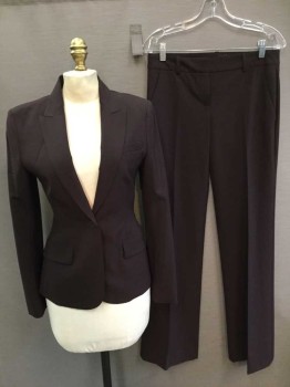 THEORY, Brown, Wool, Lycra, Solid, Peak Lapel, Long Sleeves, Single Button Closure, 3 Front Pockets, Back Center Vent