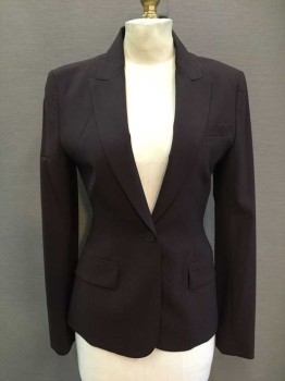 THEORY, Brown, Wool, Lycra, Solid, Peak Lapel, Long Sleeves, Single Button Closure, 3 Front Pockets, Back Center Vent